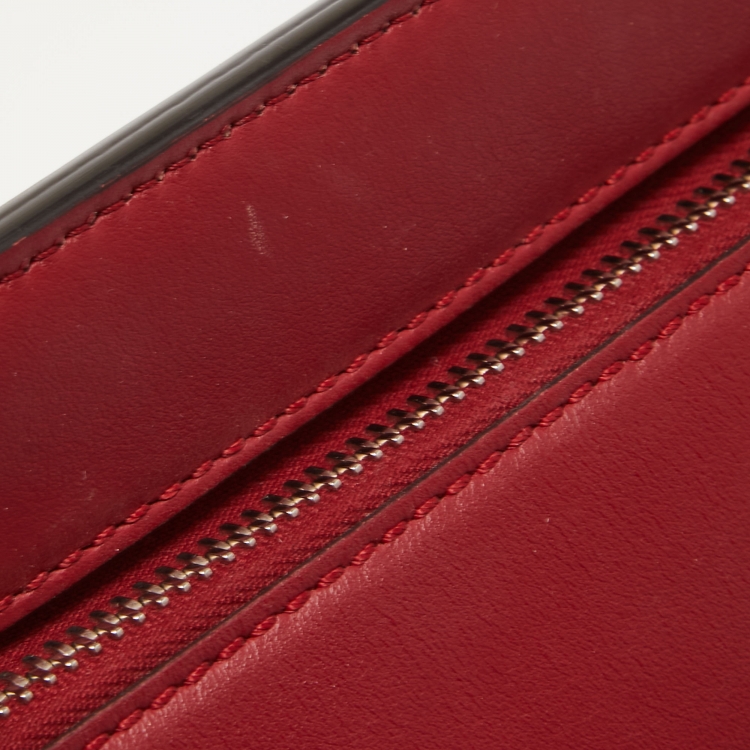 Pre Owned Fendi Red Leather Dotcom Top Handle Bag