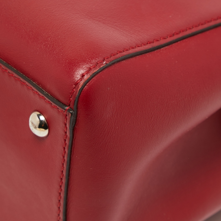 Pre Owned Fendi Red Leather Dotcom Top Handle Bag