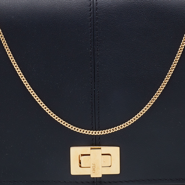 Pre Owned Fendi Black Leather Chain Clutch