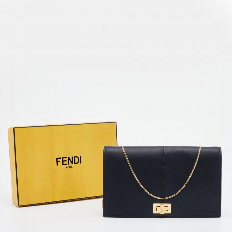 Pre Owned Fendi Black Leather Chain Clutch
