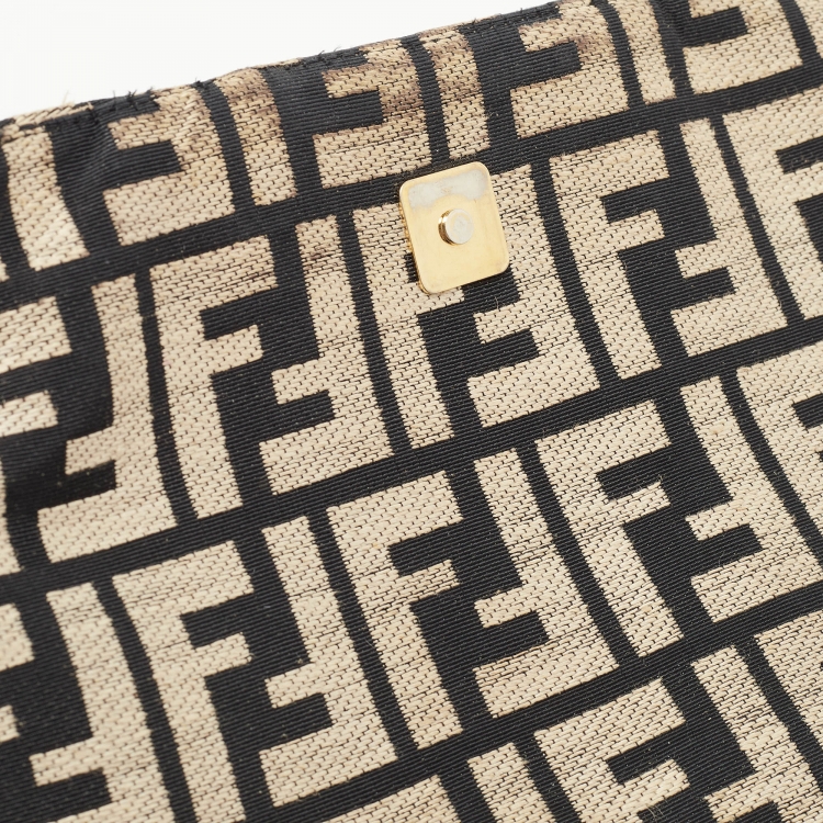 Pre Owned Fendi Beige/Black Zucca Jacquard Fabric Mia Flap Bag