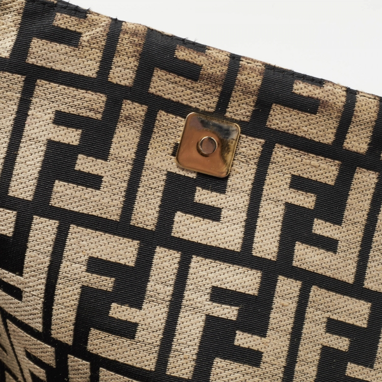 Pre Owned Fendi Beige/Black Zucca Jacquard Fabric Mia Flap Bag