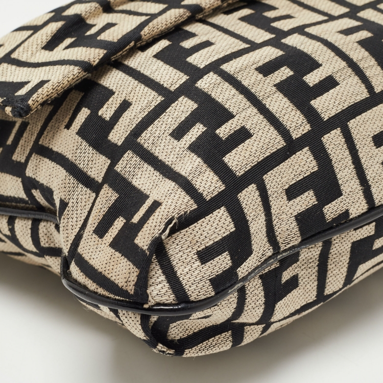 Pre Owned Fendi Beige/Black Zucca Jacquard Fabric Mia Flap Bag