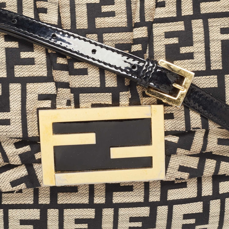 Pre Owned Fendi Beige/Black Zucca Jacquard Fabric Mia Flap Bag