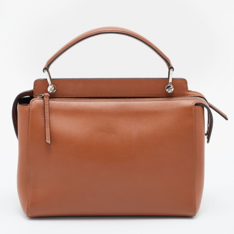 Pre Owned Fendi Brown Leather Dotcom Top Handle Bag