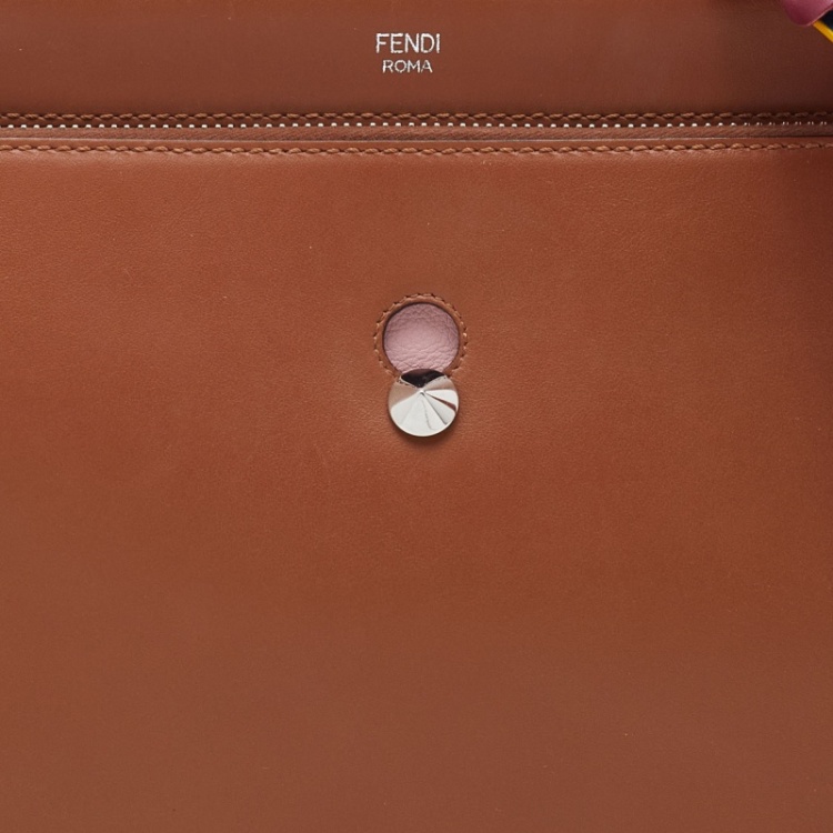 Pre Owned Fendi Brown Leather Dotcom Top Handle Bag