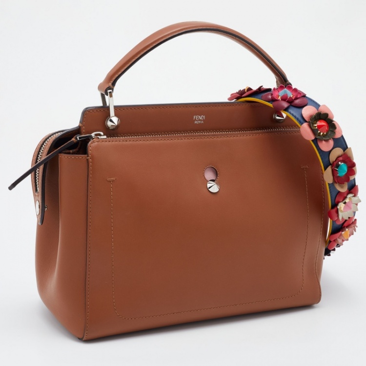 Pre Owned Fendi Brown Leather Dotcom Top Handle Bag