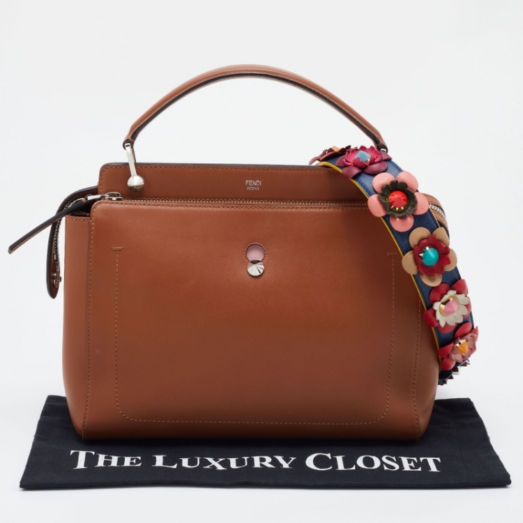 Pre Owned Fendi Brown Leather Dotcom Top Handle Bag