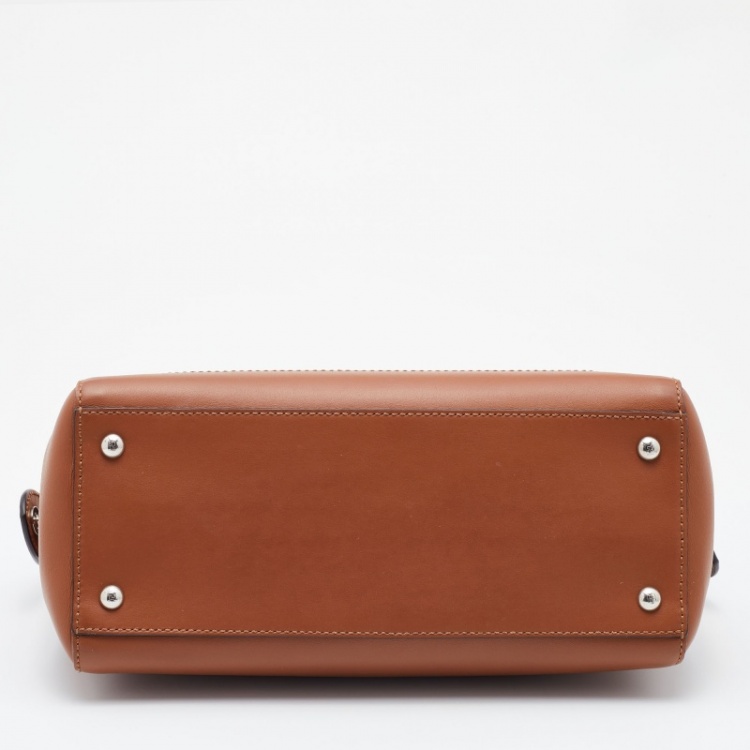 Pre Owned Fendi Brown Leather Dotcom Top Handle Bag