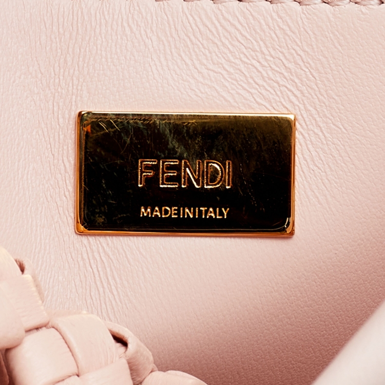 Pre Owned Fendi Pink Woven Leather Mini Peekaboo Top Handle Bag