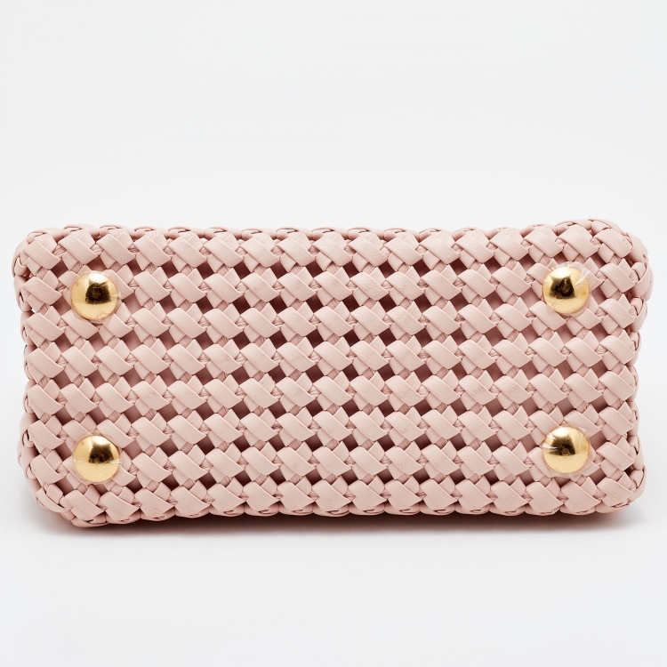 Pre Owned Fendi Pink Woven Leather Mini Peekaboo Top Handle Bag