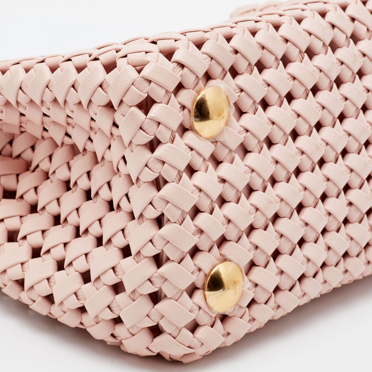 Pre Owned Fendi Pink Woven Leather Mini Peekaboo Top Handle Bag
