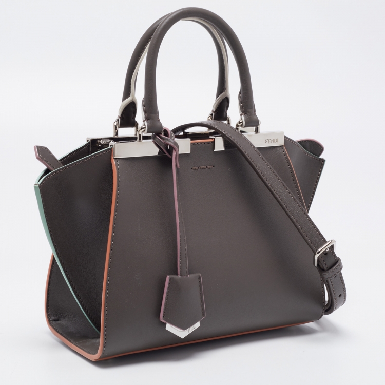 Pre Owned  Fendi Dark Grey/Multicolor Trims Leather Mini 3Jours Tote