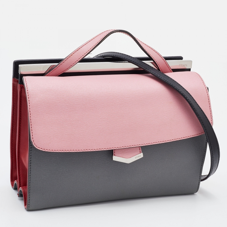 Pre Owned Fendi Tri Color Leather Small Demi Jour Top Handle Bag