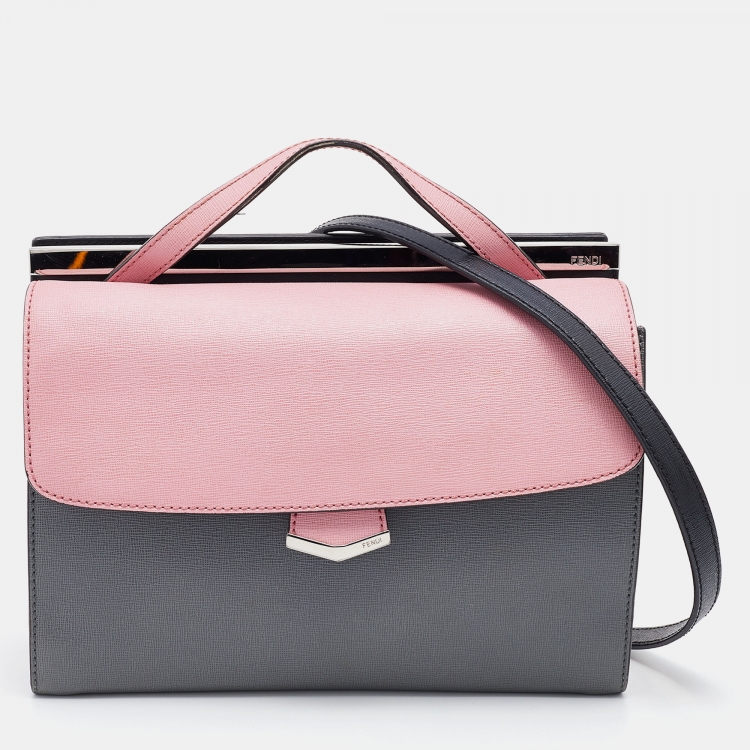 Pre Owned Fendi Tri Color Leather Small Demi Jour Top Handle Bag