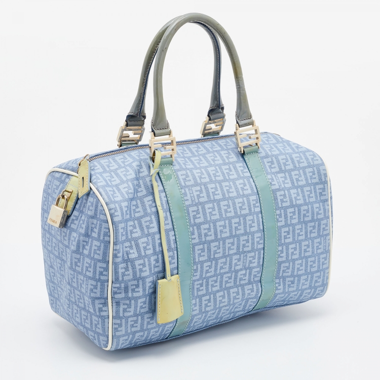 Pre Owned Fendi Multicolor Zucchino Coated Canvas and Patent Leather Forever Bauletto Boston Bag