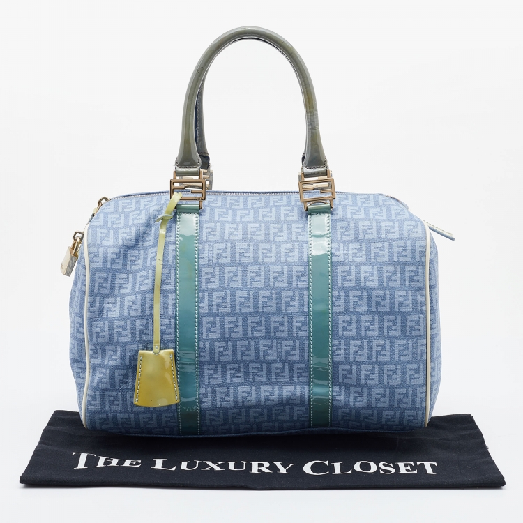 Pre Owned Fendi Multicolor Zucchino Coated Canvas and Patent Leather Forever Bauletto Boston Bag