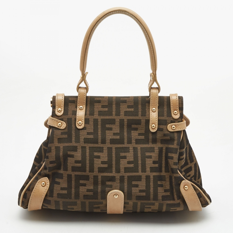 Pre Owned Fendi Tobacco Zucca Canvas and Leather Small Magic Satchel