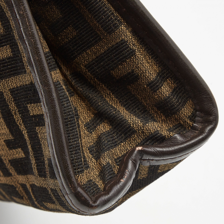 Pre Owned Fendi Dark Brown/Tobacco Zucca Canvas Vintage Cosmetic Pouch