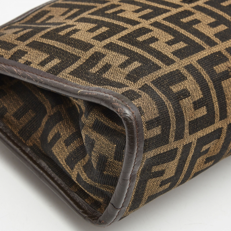 Pre Owned Fendi Dark Brown/Tobacco Zucca Canvas Vintage Cosmetic Pouch