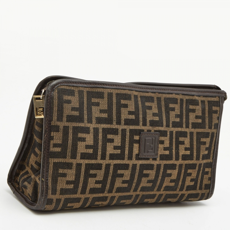 Pre Owned Fendi Dark Brown/Tobacco Zucca Canvas Vintage Cosmetic Pouch