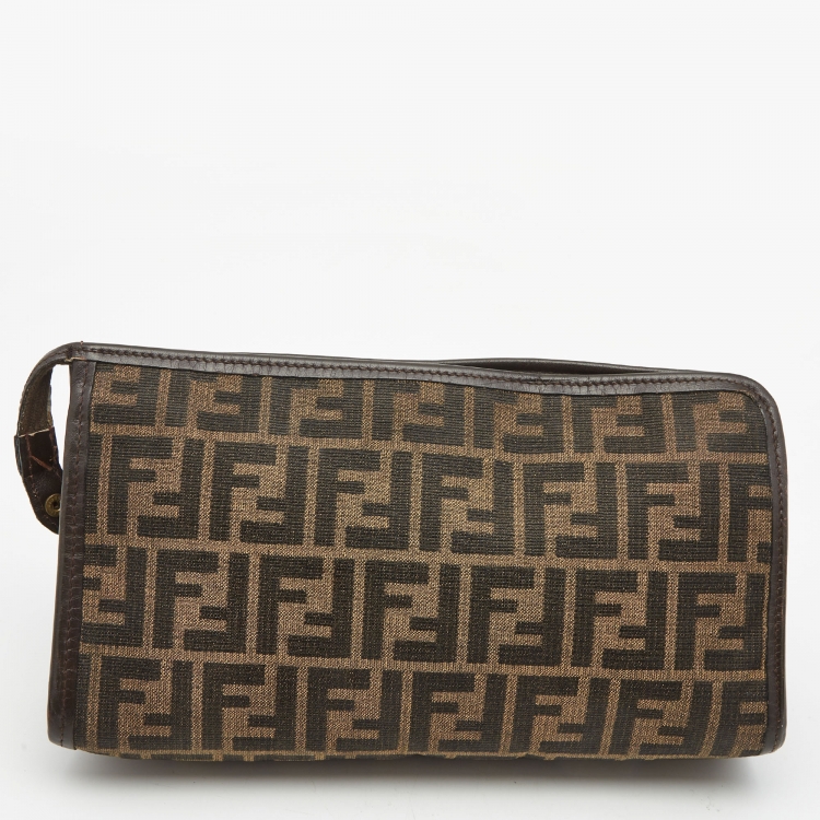 Pre Owned Fendi Dark Brown/Tobacco Zucca Canvas Vintage Cosmetic Pouch