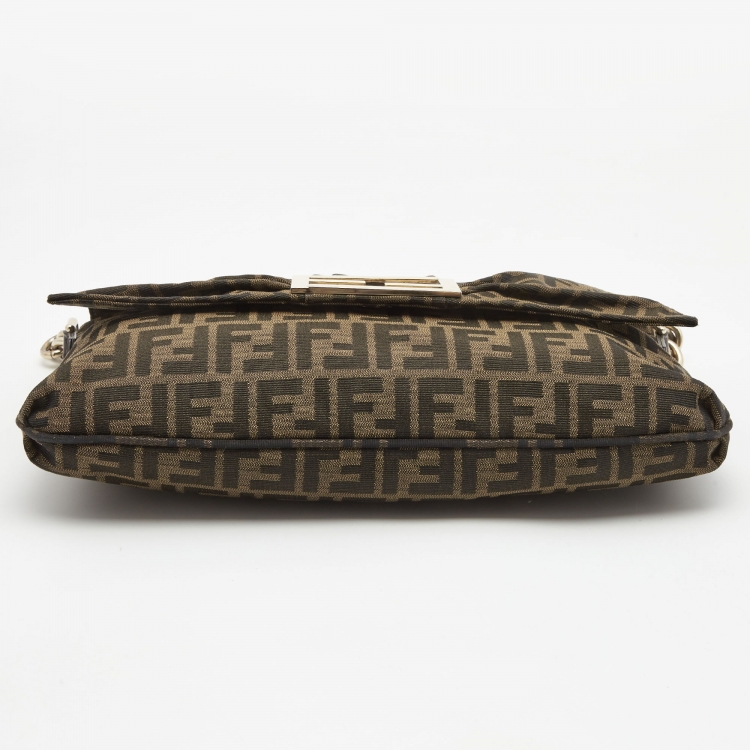 Pre Owned Fendi Tobacco Zucca Canvas and Patent Leather Mia Flap Bag
