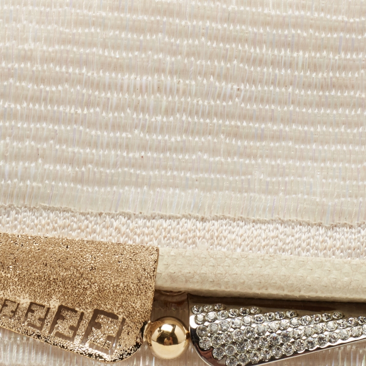 Pre Owned Fendi Off White Beads and Lizard Borderline Clutch
