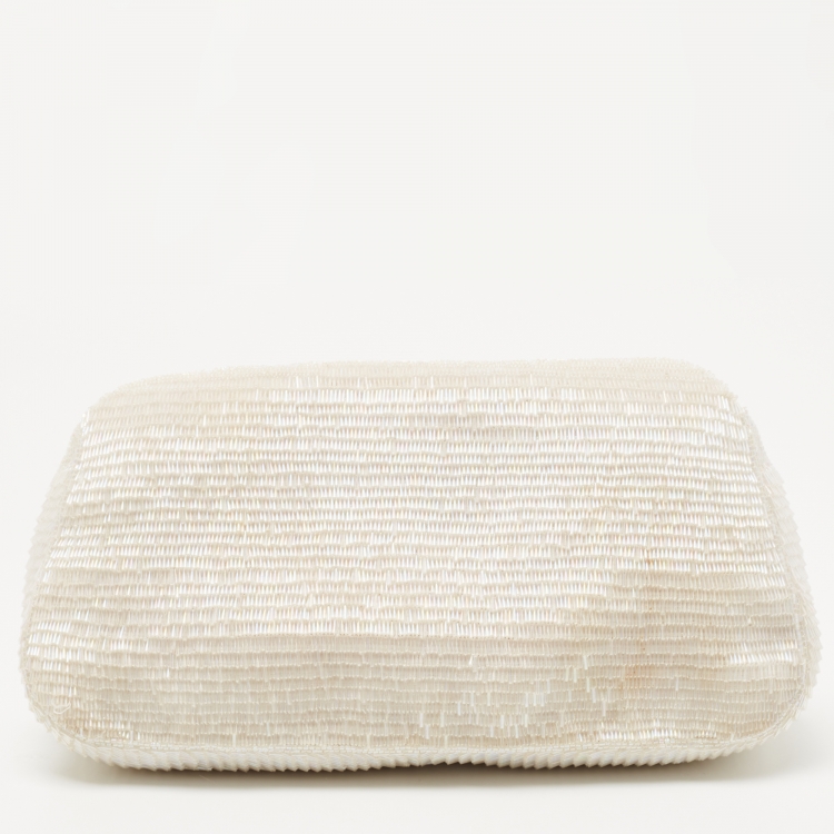 Pre Owned Fendi Off White Beads and Lizard Borderline Clutch