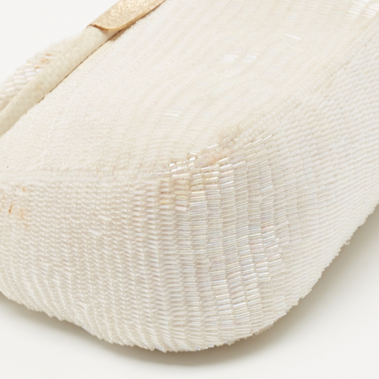 Pre Owned Fendi Off White Beads and Lizard Borderline Clutch