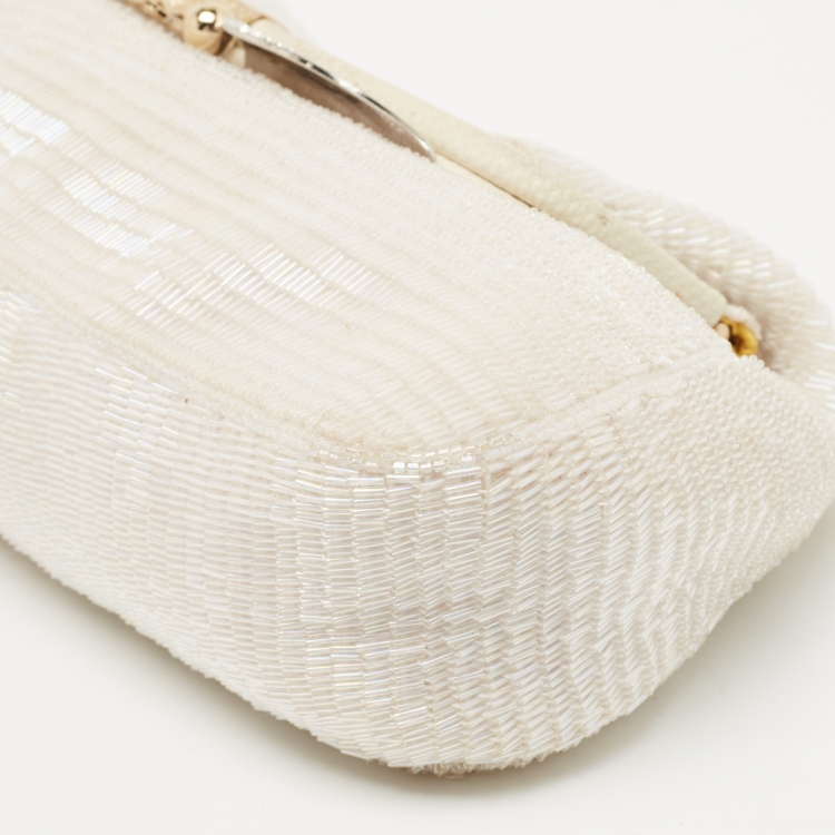 Pre Owned Fendi Off White Beads and Lizard Borderline Clutch