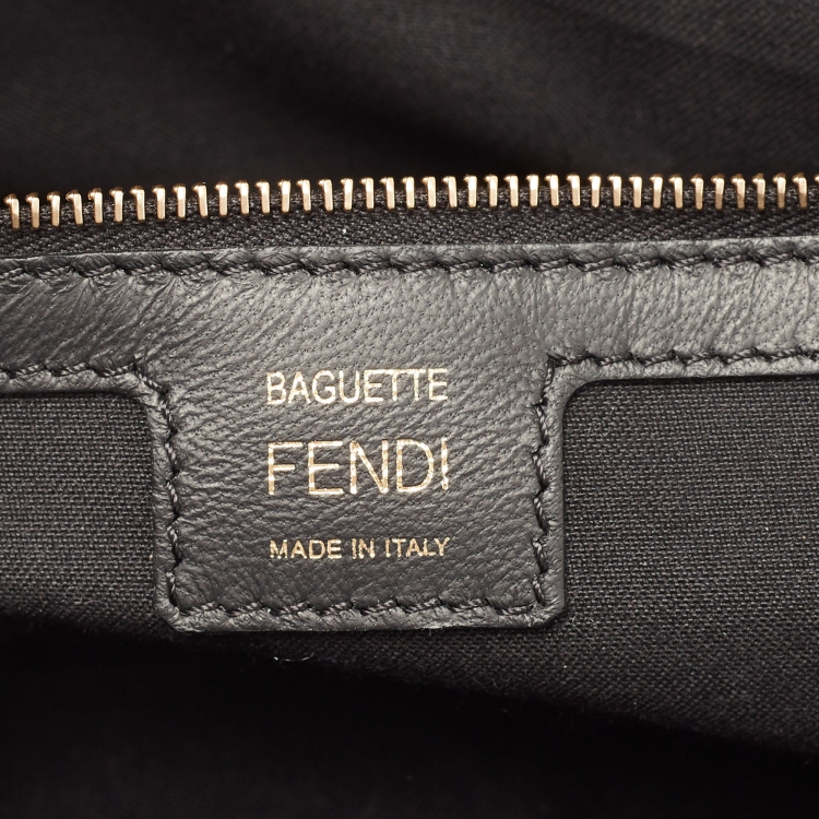 Pre Owned Fendi Black Zucca Embossed Leather Medium Baguette Bag