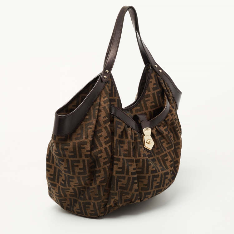 Pre Owned Fendi Tobacco Zucca Canvas and Leather Borsa Chef Tote
