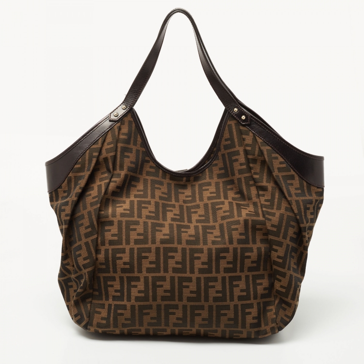 Pre Owned Fendi Tobacco Zucca Canvas and Leather Borsa Chef Tote