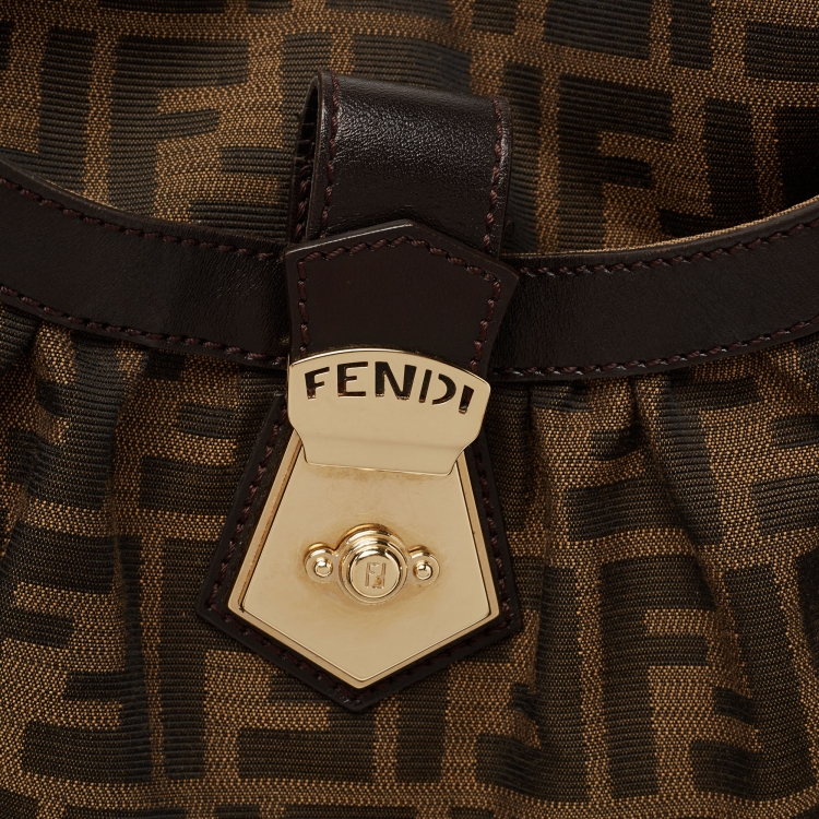 Pre Owned Fendi Tobacco Zucca Canvas and Leather Borsa Chef Tote