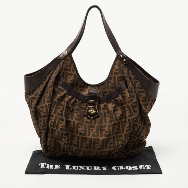 Pre Owned Fendi Tobacco Zucca Canvas and Leather Borsa Chef Tote