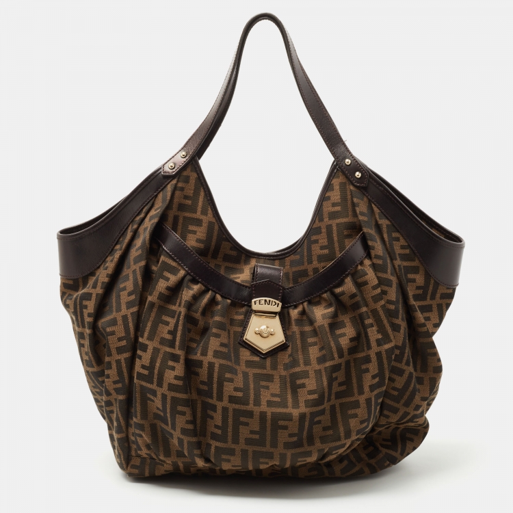 Pre Owned Fendi Tobacco Zucca Canvas and Leather Borsa Chef Tote