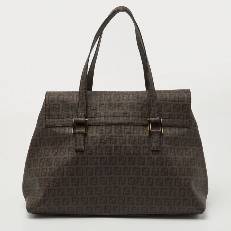 Pre Owned Fendi Brown Zucca Canvas Large Forever Tote