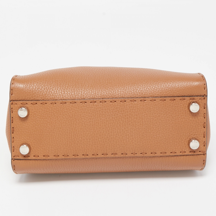 Pre Owned Fendi Brown Selleria Leather Mini Peekaboo Top Handle Bag