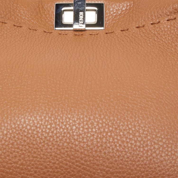 Pre Owned Fendi Brown Selleria Leather Mini Peekaboo Top Handle Bag