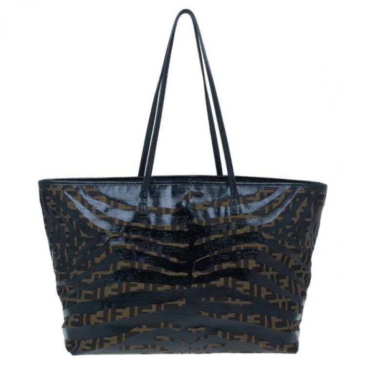 Pre Owned Fendi Brown Zucca Canvas Zebra Print Tote