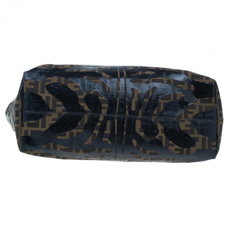Pre Owned Fendi Brown Zucca Canvas Zebra Print Tote