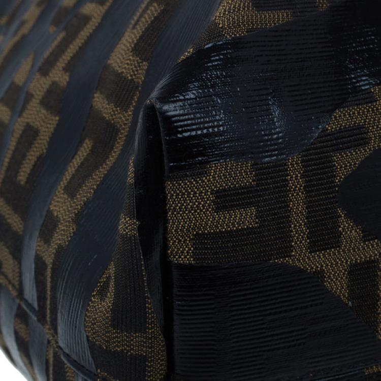 Pre Owned Fendi Brown Zucca Canvas Zebra Print Tote