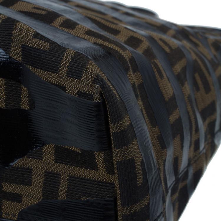 Pre Owned Fendi Brown Zucca Canvas Zebra Print Tote