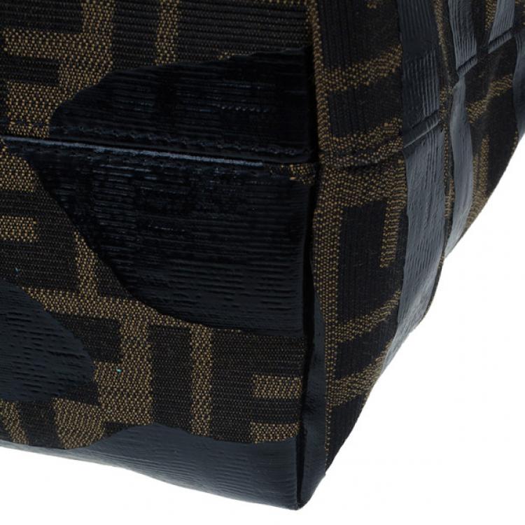 Pre Owned Fendi Brown Zucca Canvas Zebra Print Tote