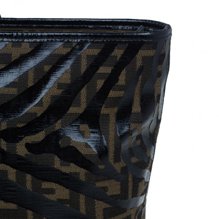 Pre Owned Fendi Brown Zucca Canvas Zebra Print Tote