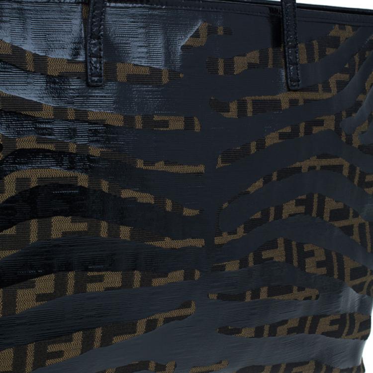 Pre Owned Fendi Brown Zucca Canvas Zebra Print Tote