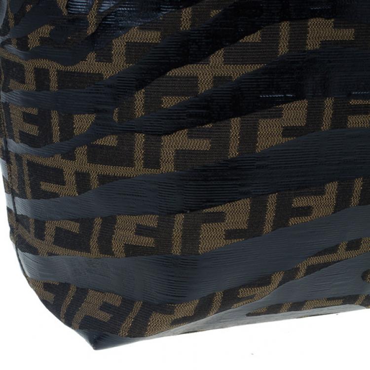 Pre Owned Fendi Brown Zucca Canvas Zebra Print Tote