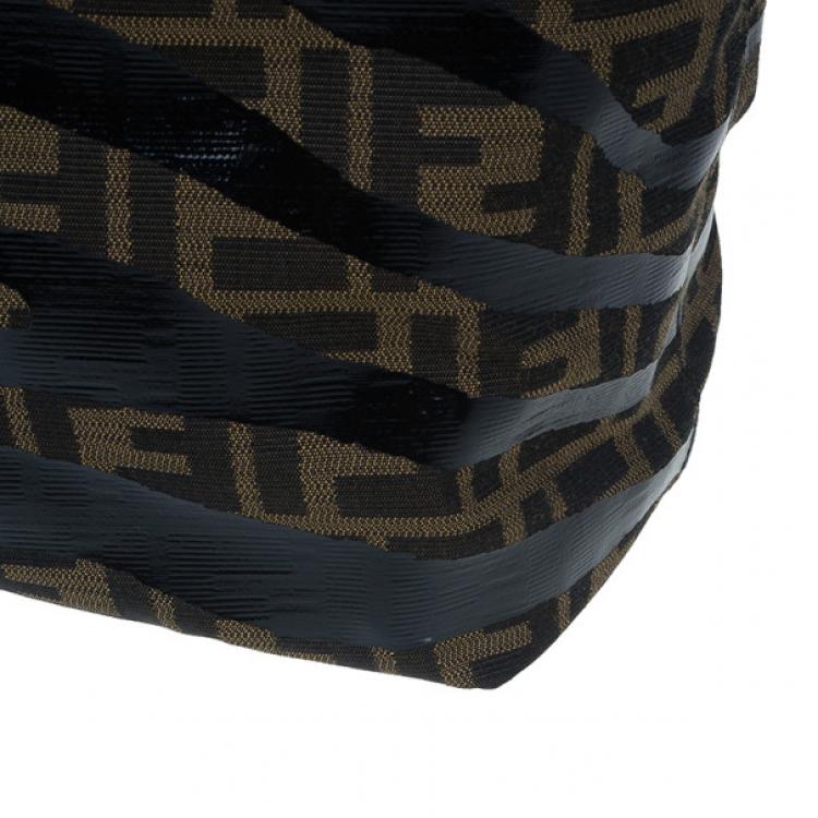 Pre Owned Fendi Brown Zucca Canvas Zebra Print Tote