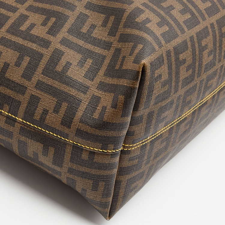 Pre Owned Fendi Brown Zucca Coated Canvas and Leather Roll Tote